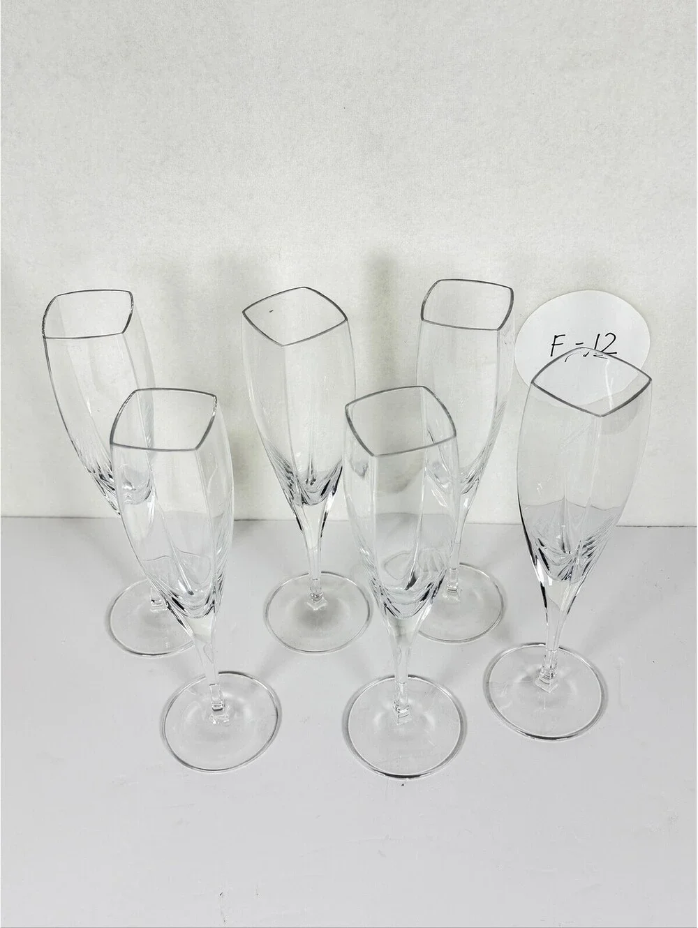 Set of 6 MIkasa r Glass Champagne Flutes Square Rim Elegant Stemware F-12